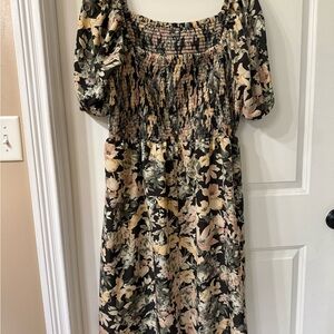 Maurices Cream and Brown Puff Sleeve Sundress